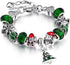 Silver Tone Charm Bracelet With Christmas Tree Bell Crystal And Murano Glass Beads Snake Chain For Women & Girls Comes In A Gift Box