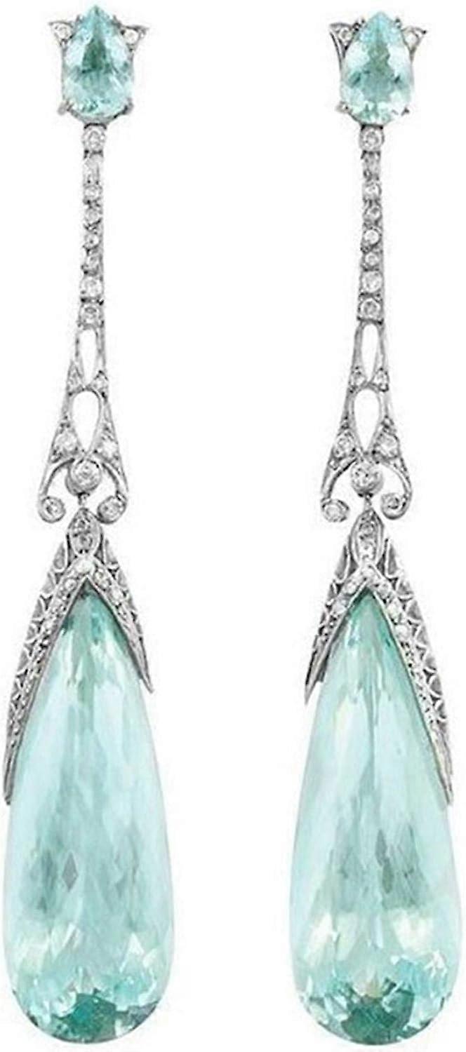 Water Drop Long Dangle Earrings Crystal Waterdrop Pierced Crystal Teardrop Long Earrings for Women Simple Jewelry, Blue