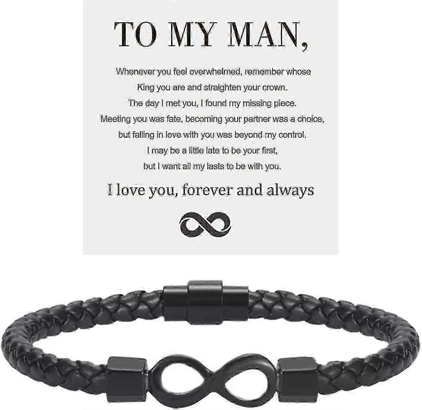 To My Man, Infinity Leather Bracelet Husband Gifts From Wife I Love You Forever And Always Bracelet Boyfriend Anniversary Birthday Christmas Fathers G