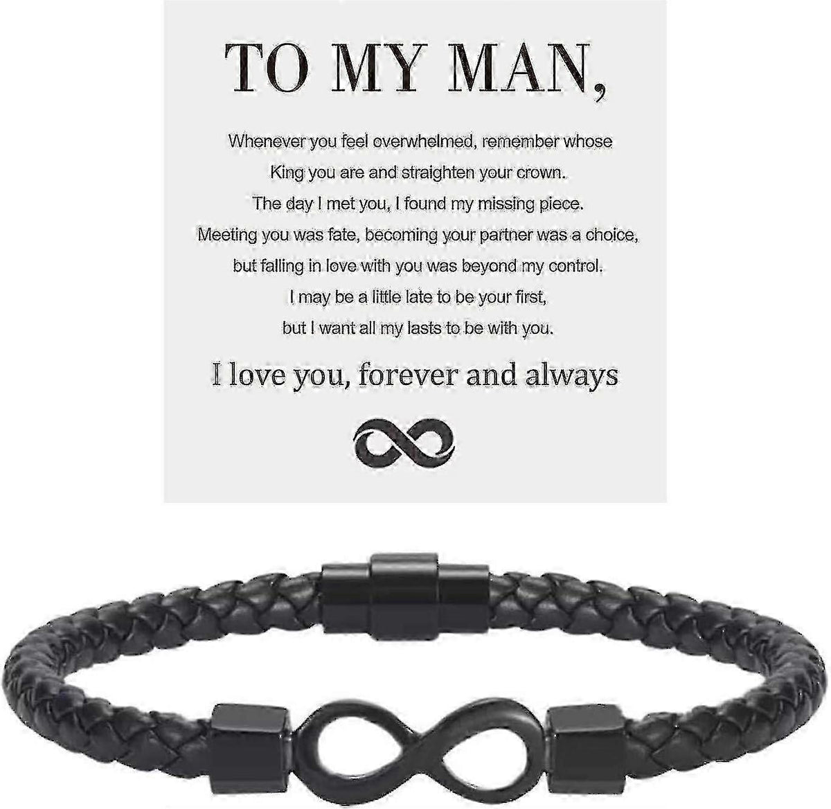 To My Man, Infinity Leather Bracelet Husband Gifts From Wife I Love You Forever And Always Bracelet Boyfriend Anniversary Birthday Christmas Fathers G