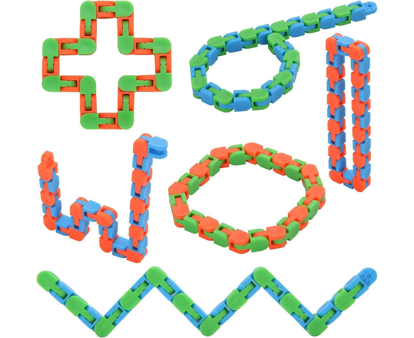 6 Pack 24 Links Wacky Tracks Snap and Click Fidget Toys, Finger Sensory Toys, Snake Puzzles