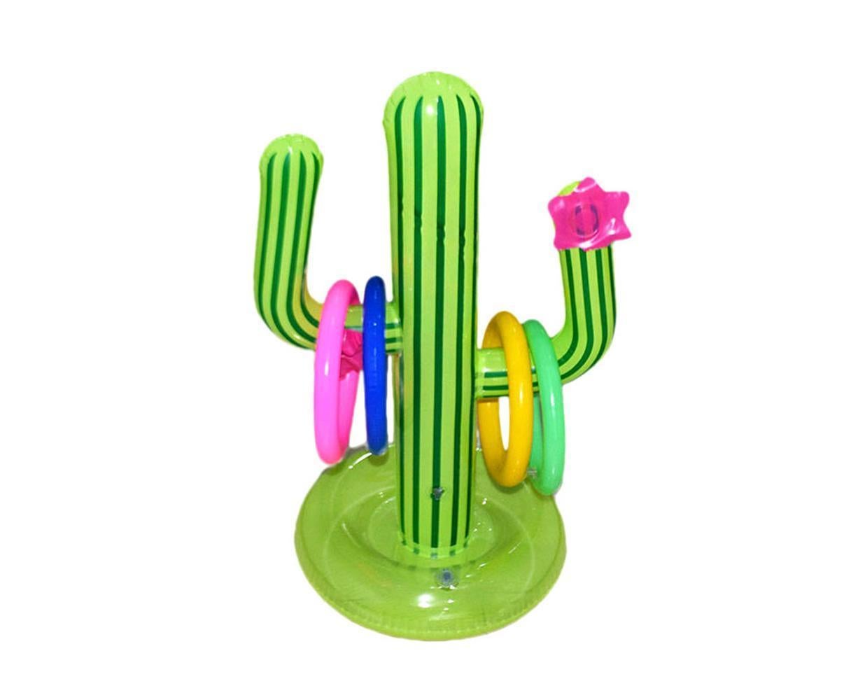 Inflatable Cactus Ring Toss Game Set Target Toss Floating Swimming Ring Toss Includes Inflatable Cactus, 4 Color Rings