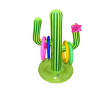 Inflatable Cactus Ring Toss Game Set Target Toss Floating Swimming Ring Toss Includes Inflatable Cactus, 4 Color Rings