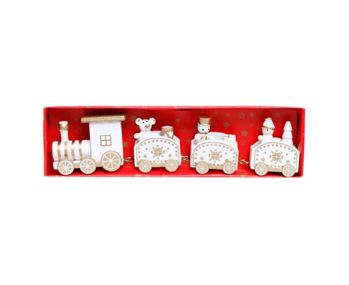 Wooden Christmas Train with 3 Carriages for Boys Girls Babies Festive Advent Calendar Decor Gift-White