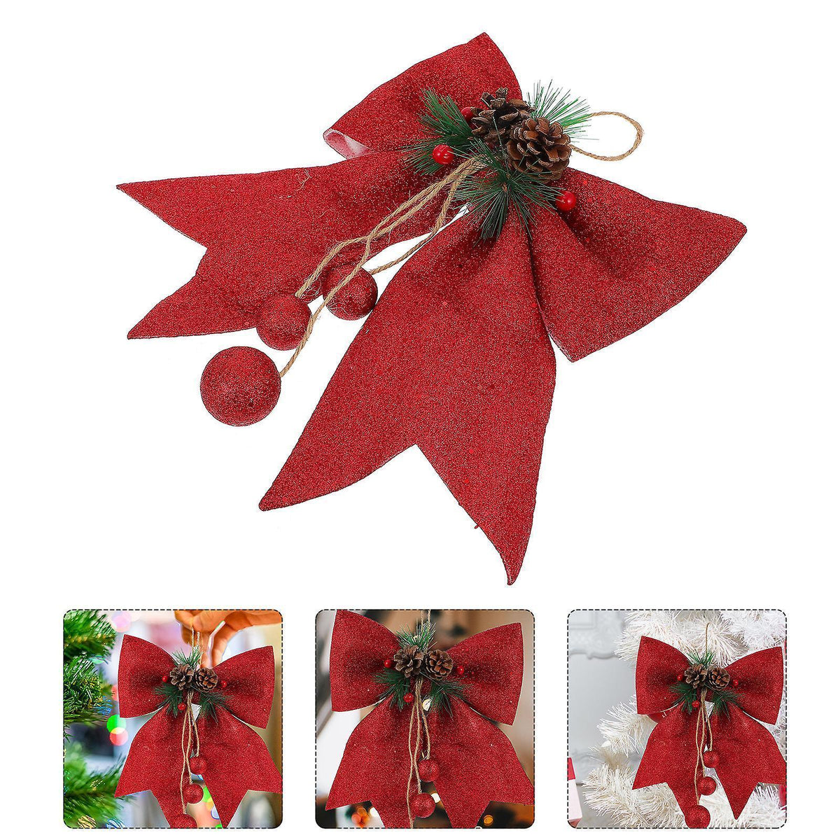 1Pc Glitter Xmas Bowknot Decorative Bowknot Foam Balls Props Festival Party Adornment
