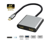 4 in1 Type C to Dual HDMI-compatible USB 3.0 4K Display Adapter Converter for MacBook Pro - Grey