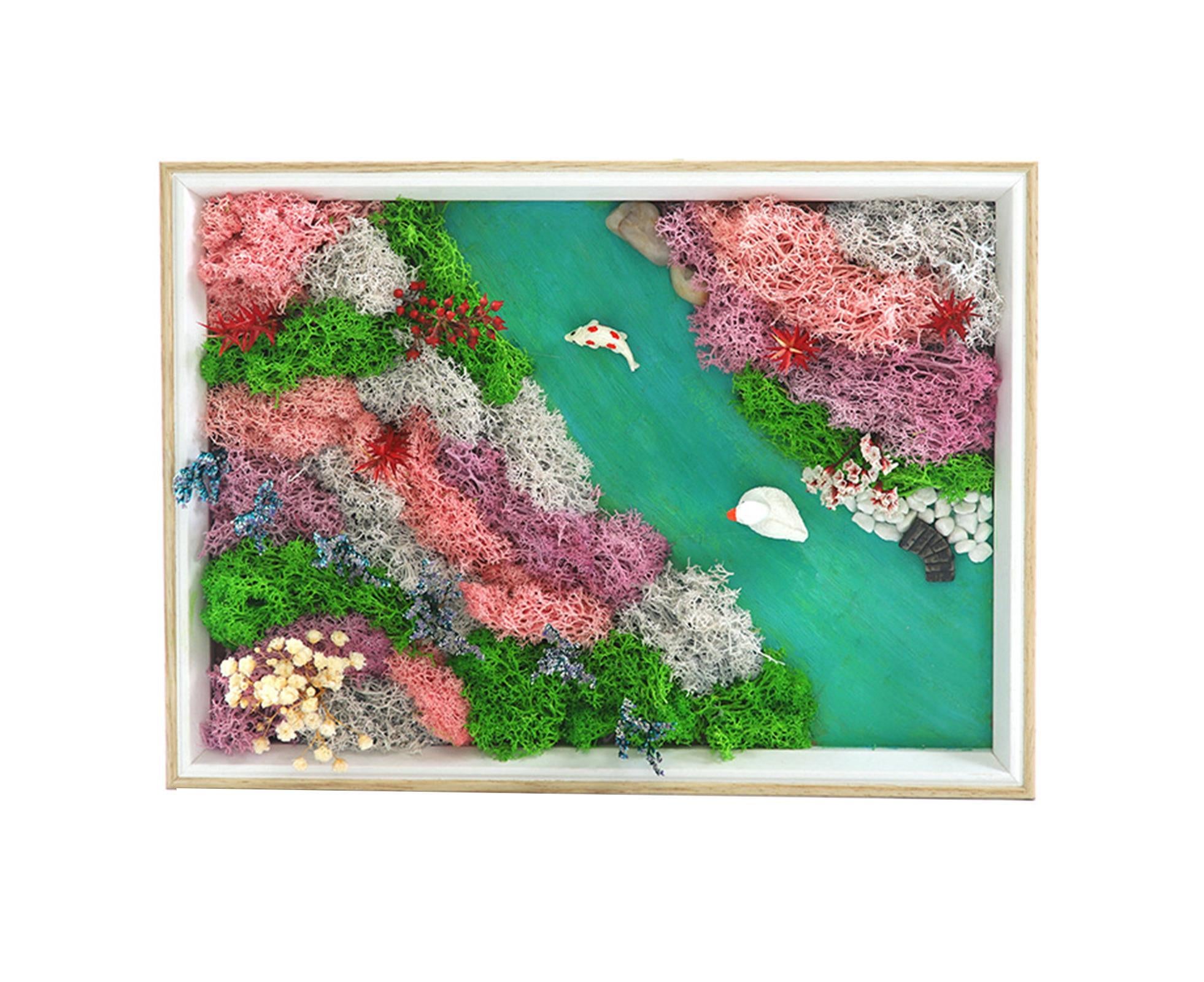 1 Set Everlasting Moss Painting Unique Creative Ocean World Picture with Photo Frame for Home Decoration