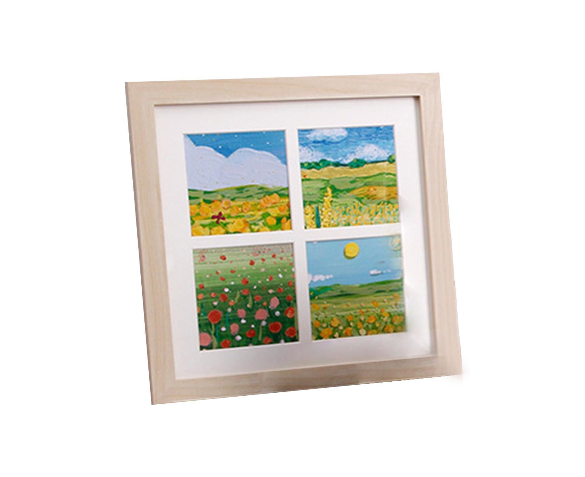 1 Set Painting Frame Not Easily Deformed Sturdy Square 4/9 Grids Picture Display Stands Home Supply - Light Brown