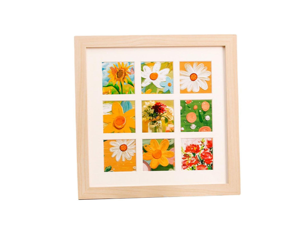 1 Set Painting Frame Not Easily Deformed Sturdy Square 4/9 Grids Picture Display Stands Home Supply - Light Brown