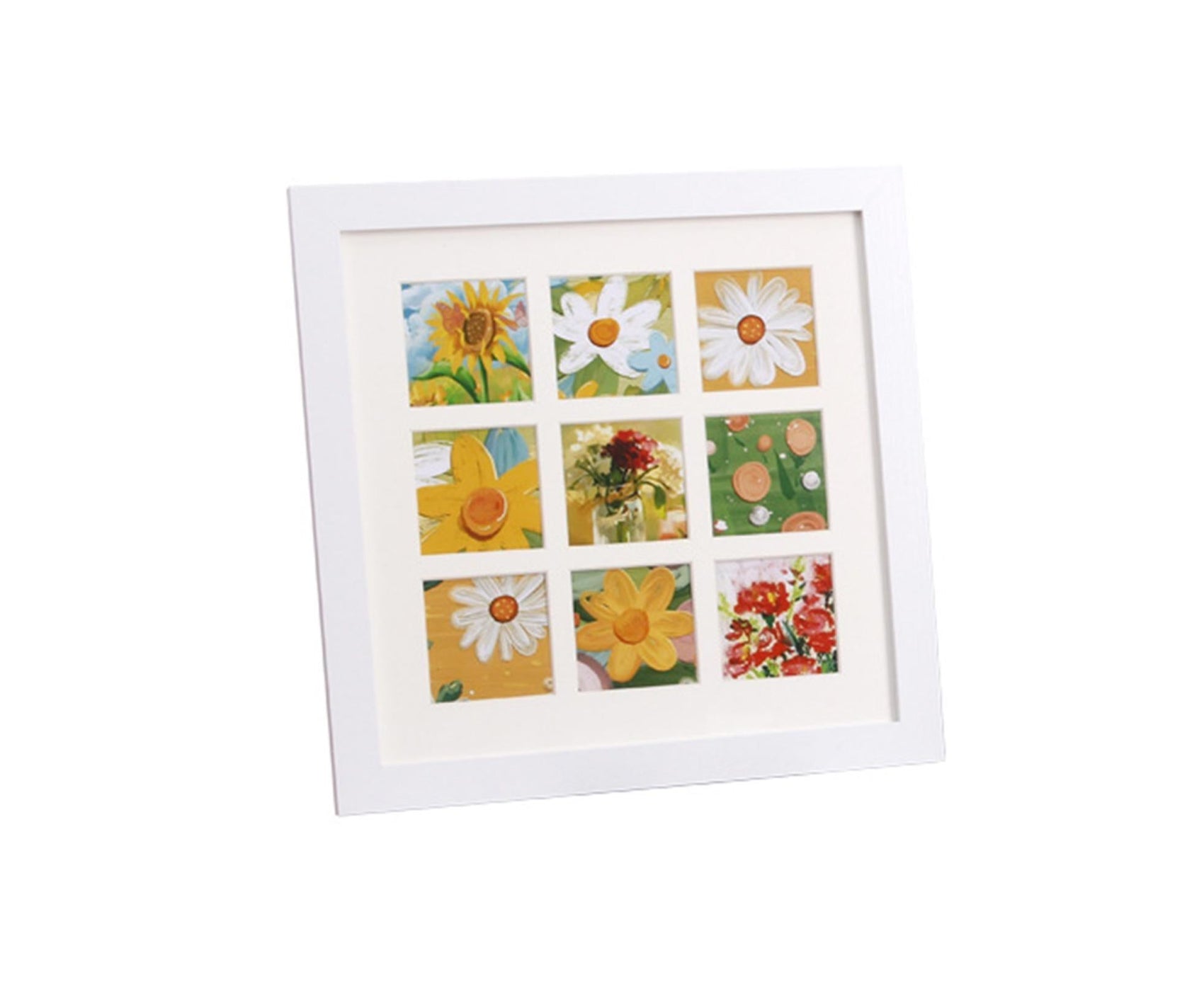 1 Set Painting Frame Not Easily Deformed Sturdy Square 4/9 Grids Picture Display Stands Home Supply - White