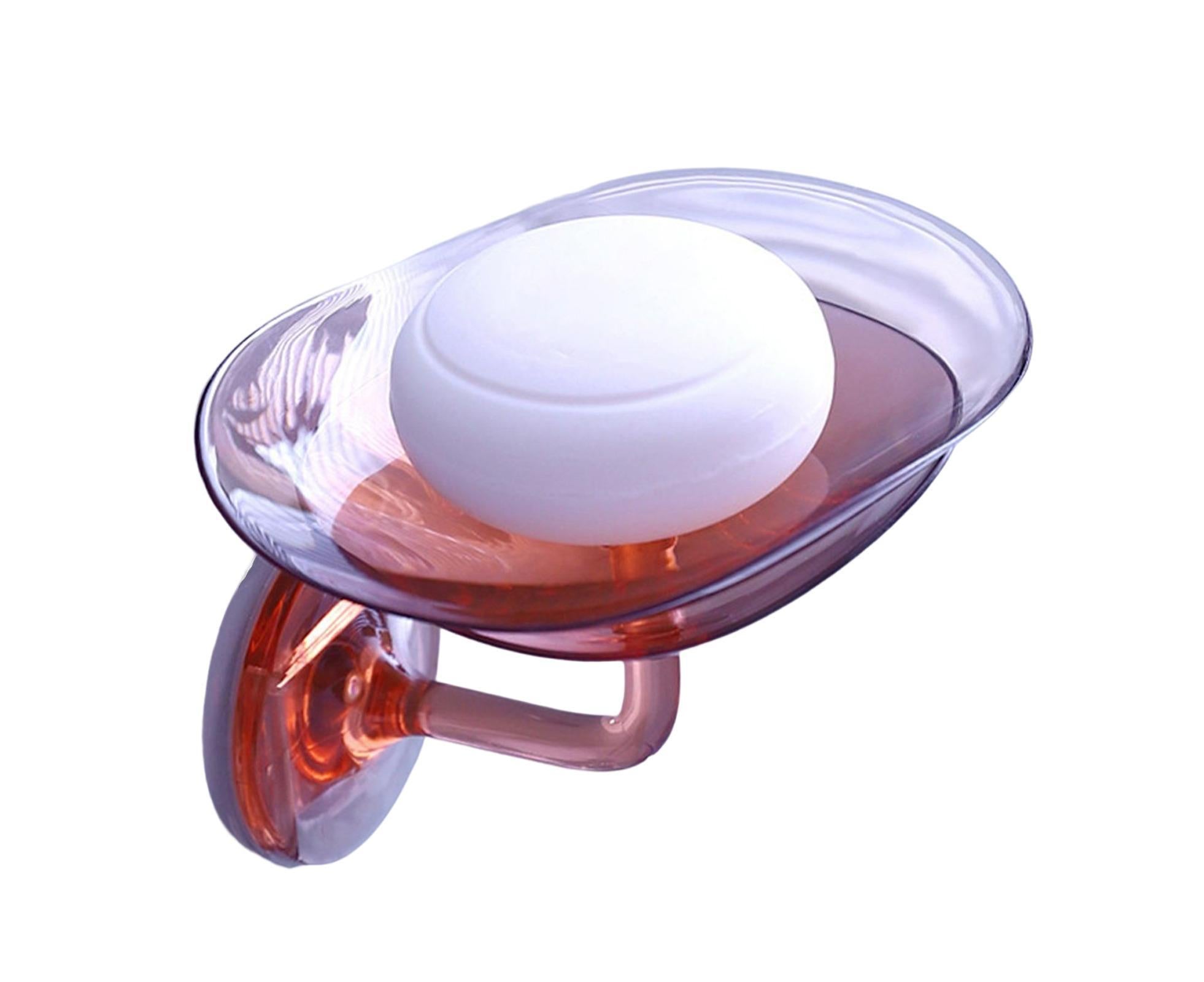 1 Set Soap Holder Wall Mounted Punch-free Self Adhesive with Draining Hole Petal Shape Bathroom Shower Soap Dish Household Supplies - Pink