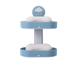 2-layer Cute Cloud Punch Free Soap Storage Box Draining Rack Bathroom Organizer-Light Blue