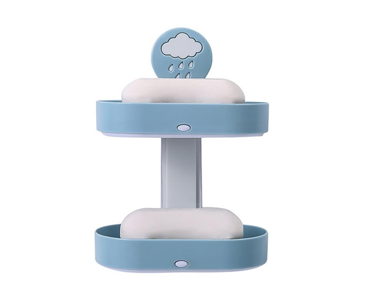 2-layer Cute Cloud Punch Free Soap Storage Box Draining Rack Bathroom Organizer-Light Blue