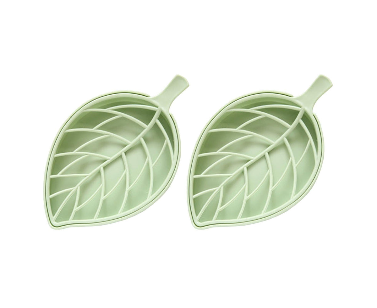 2Pcs Soap Drain Boxes Creative Shape Drainage Design High Durability Dual Layer Store Soaps Punch Free Leaf-Shaped Desktop Soap Trays for Bathroom-Green