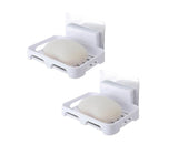 2Pcs/Set Soap Box No Drilling Easy to Install Ventilated Drained Wall Mounted Shower Soap Holder for Bathroom-White