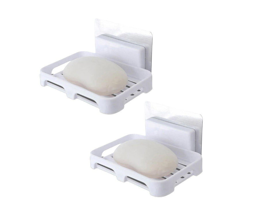 2Pcs/Set Soap Box No Drilling Easy to Install Ventilated Drained Wall Mounted Shower Soap Holder for Bathroom-White