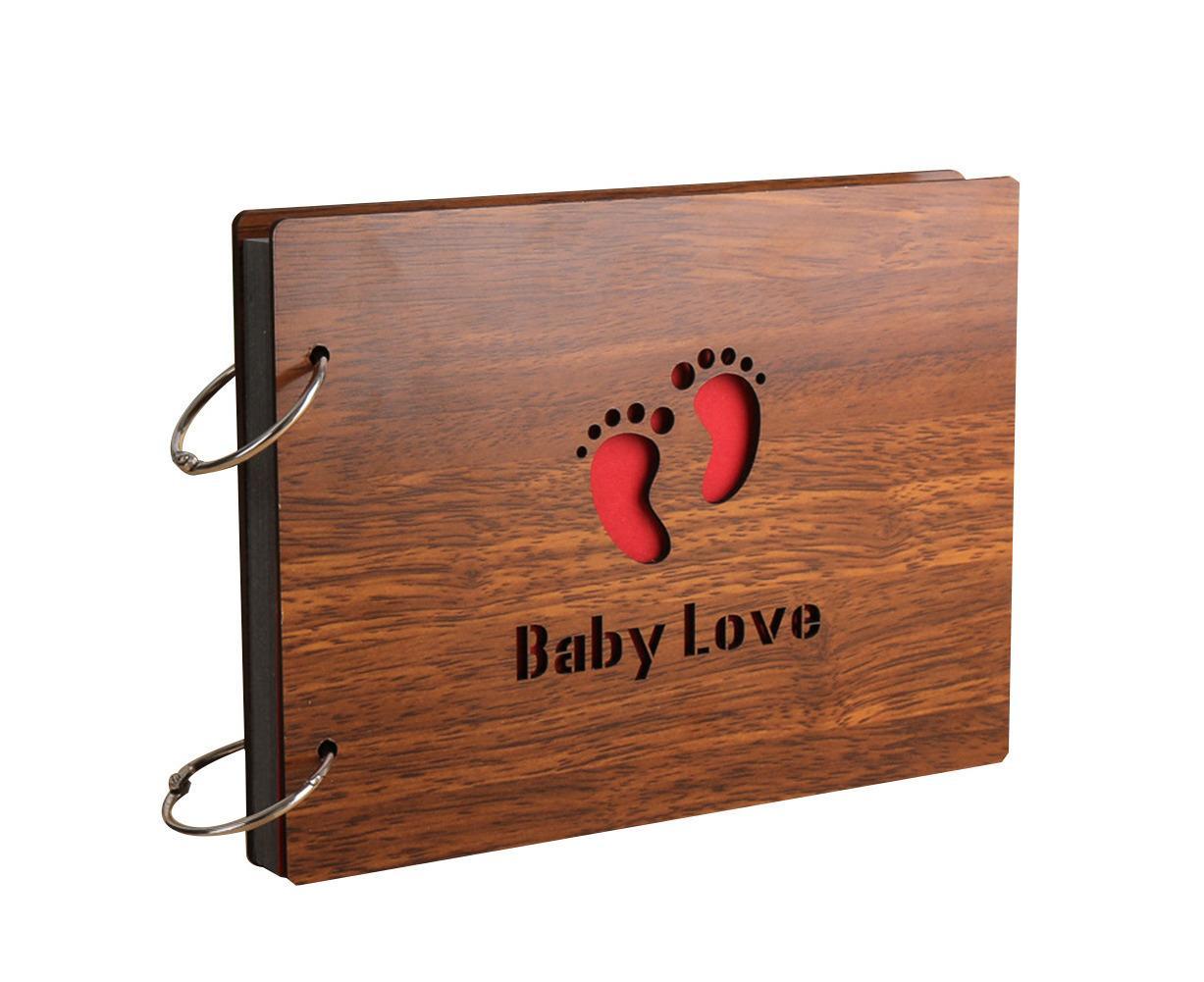 8 inch Vintage Wood Cover Photo Album Book Black Pages Anniversary Scrapbook