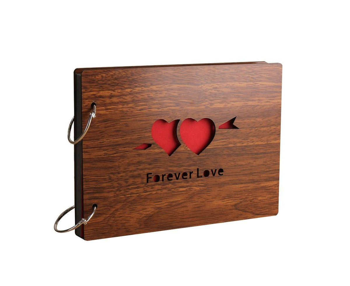 8 inch Vintage Wood Cover Photo Album Book Black Pages Anniversary Scrapbook