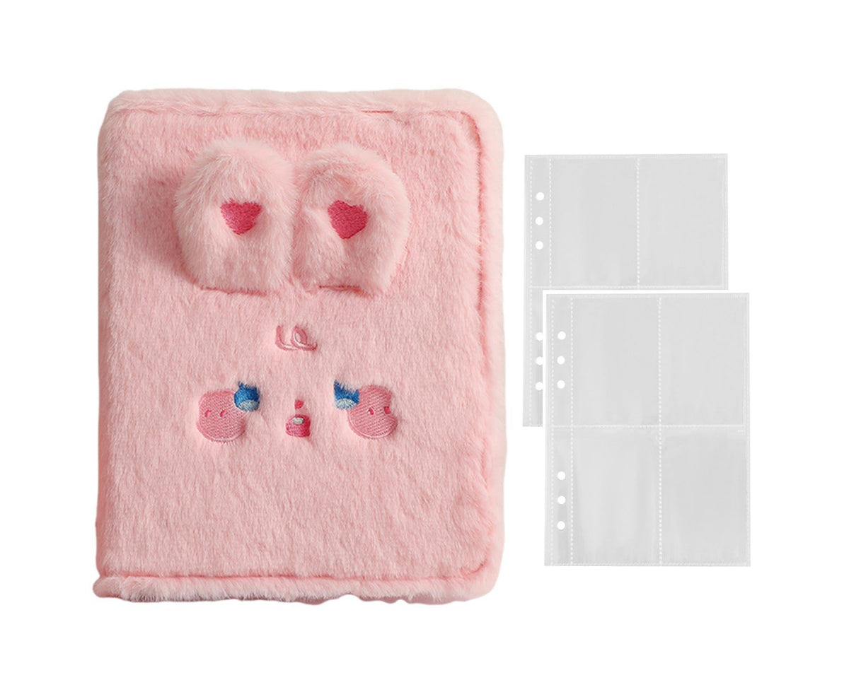 A5 Plush Cartoon Binder with 20 Photo Inner Sleeves Modern Practical Photo Album for Picture Cards Storage - Pink