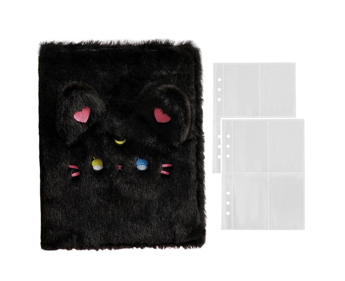 A5 Plush Cartoon Binder with 20 Photo Inner Sleeves Modern Practical Photo Album for Picture Cards Storage - Black