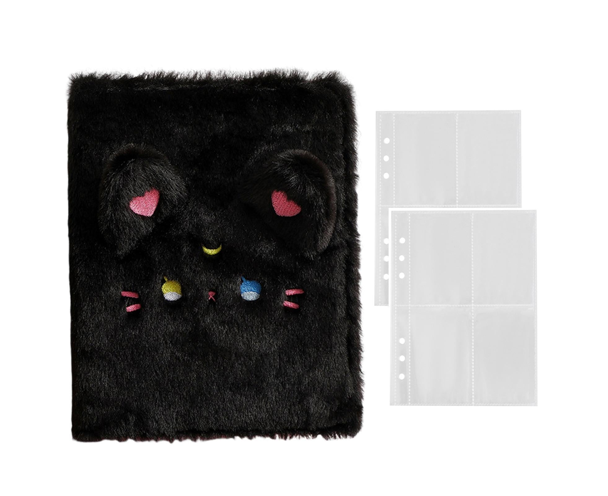 A5 Plush Cartoon Binder with 20 Photo Inner Sleeves Modern Practical Photo Album for Picture Cards Storage - Black