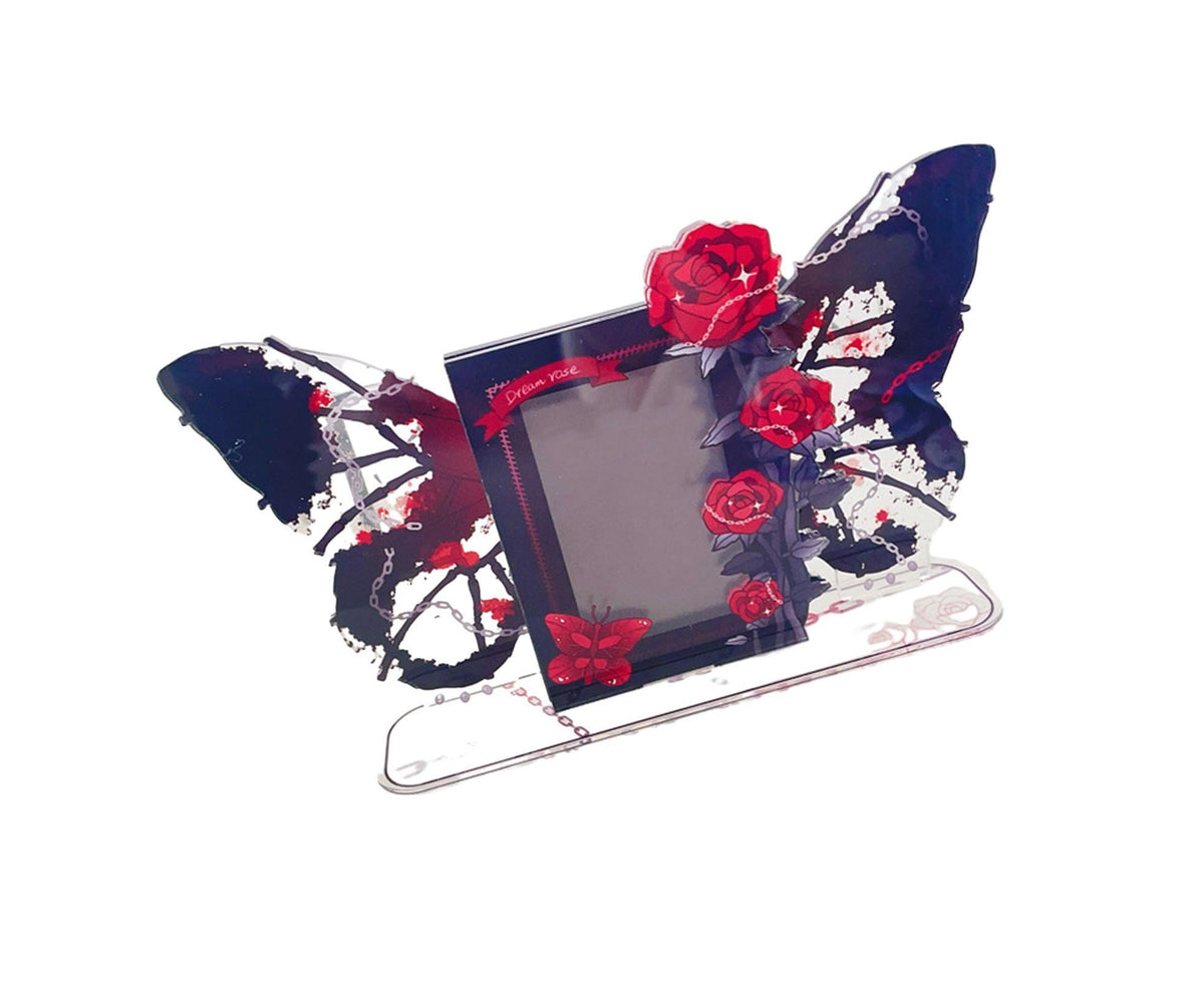 Acrylic Photocard Holder Rose Lily Flower Theme Heavy Duty Standing Mini Photo Stand Picture Display Frame Table Decoration - Red