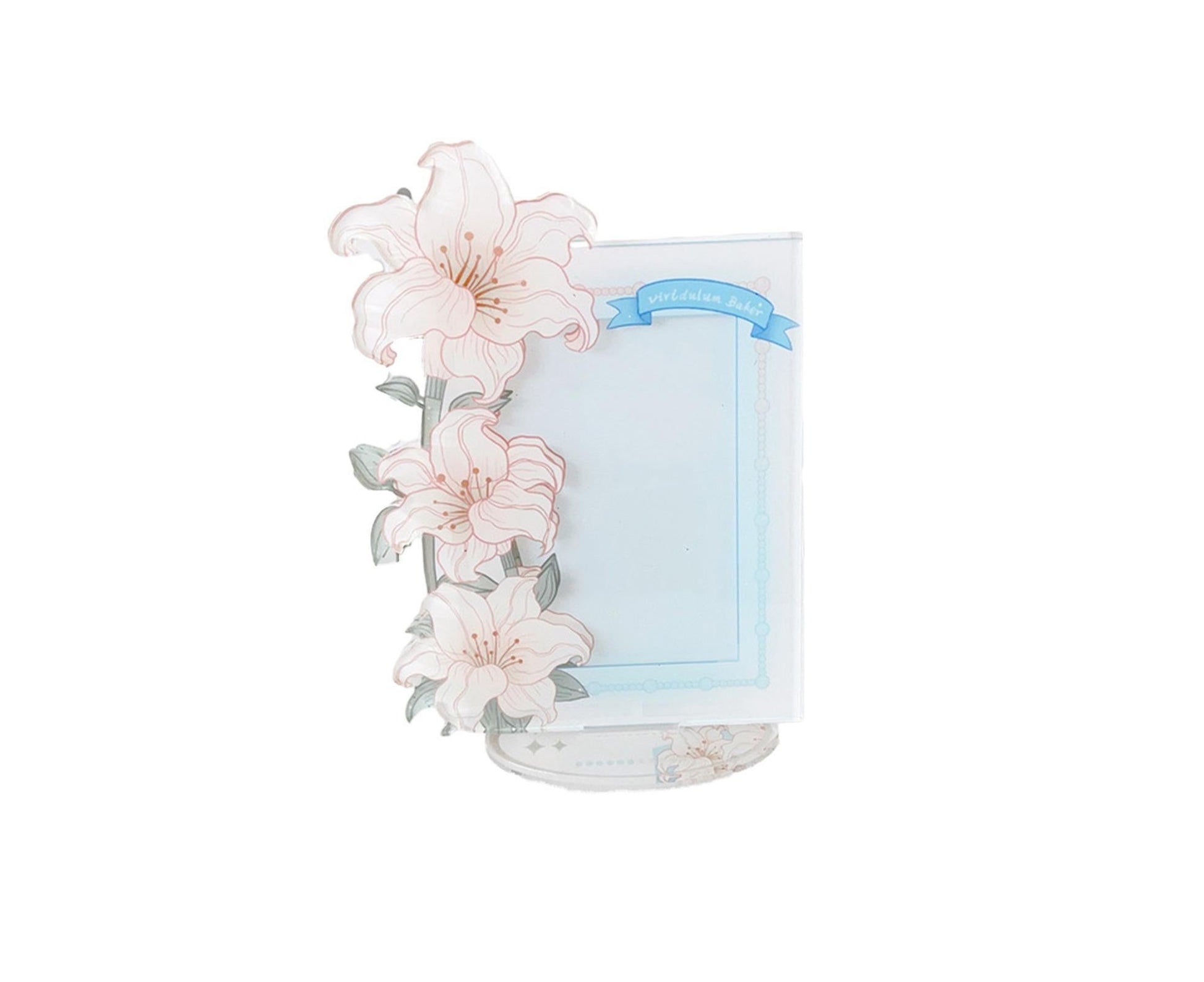 Acrylic Photocard Holder Rose Lily Flower Theme Heavy Duty Standing Mini Photo Stand Picture Display Frame Table Decoration - Blue