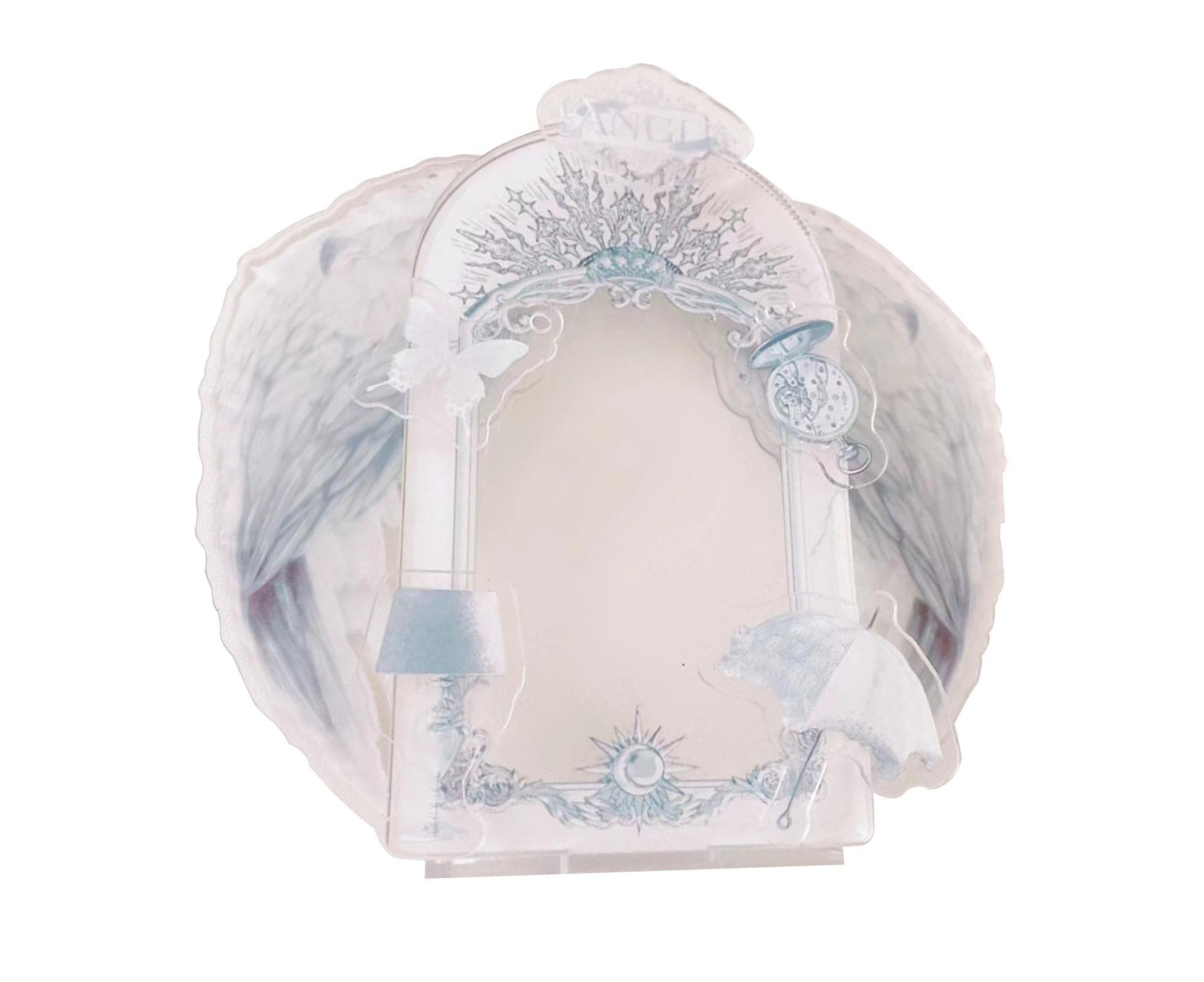 Acrylic Photo Frame Creative Devil Wings Replaceable Album Postcard DIY Storing Desktop Display White/Black 3 Inch Picture Holder Ornament Birthday Gift - White