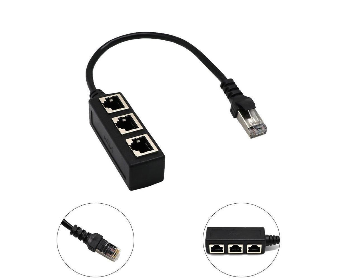 Ethernet Network RJ45 1 Male to 3 Female Connector Splitter Converter Cable - Black