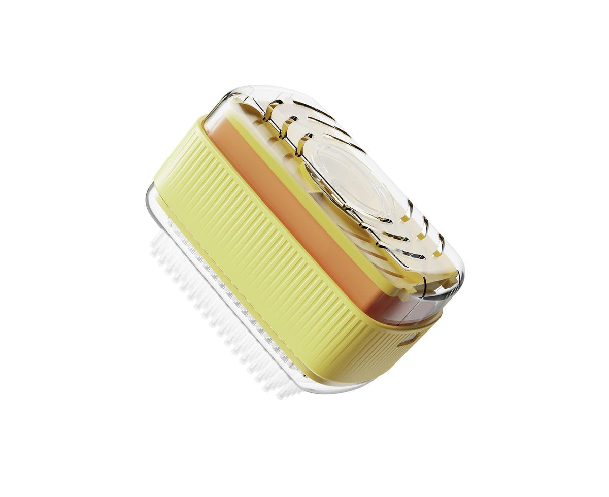 Foaming Soap Box with Brush Drain Holes Spring Design Non-slip Detachable 2 in 1 Plastic Soft Roller Soap Holder Laundry Tools-Yellow
