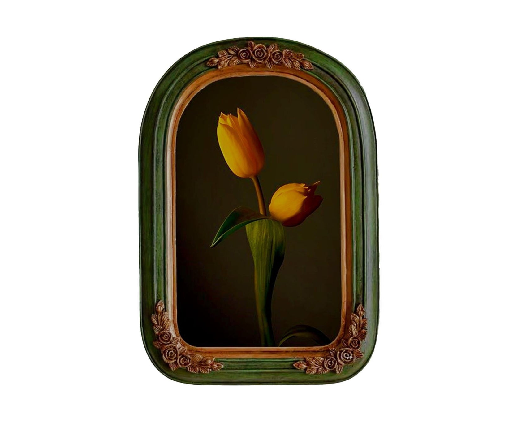 French Vintage Picture Frame Carving Flower Elegant Victorian Resin High Clarity Glass Wall Hanging Art Painting Photo Display Frame Home Decoration - Green
