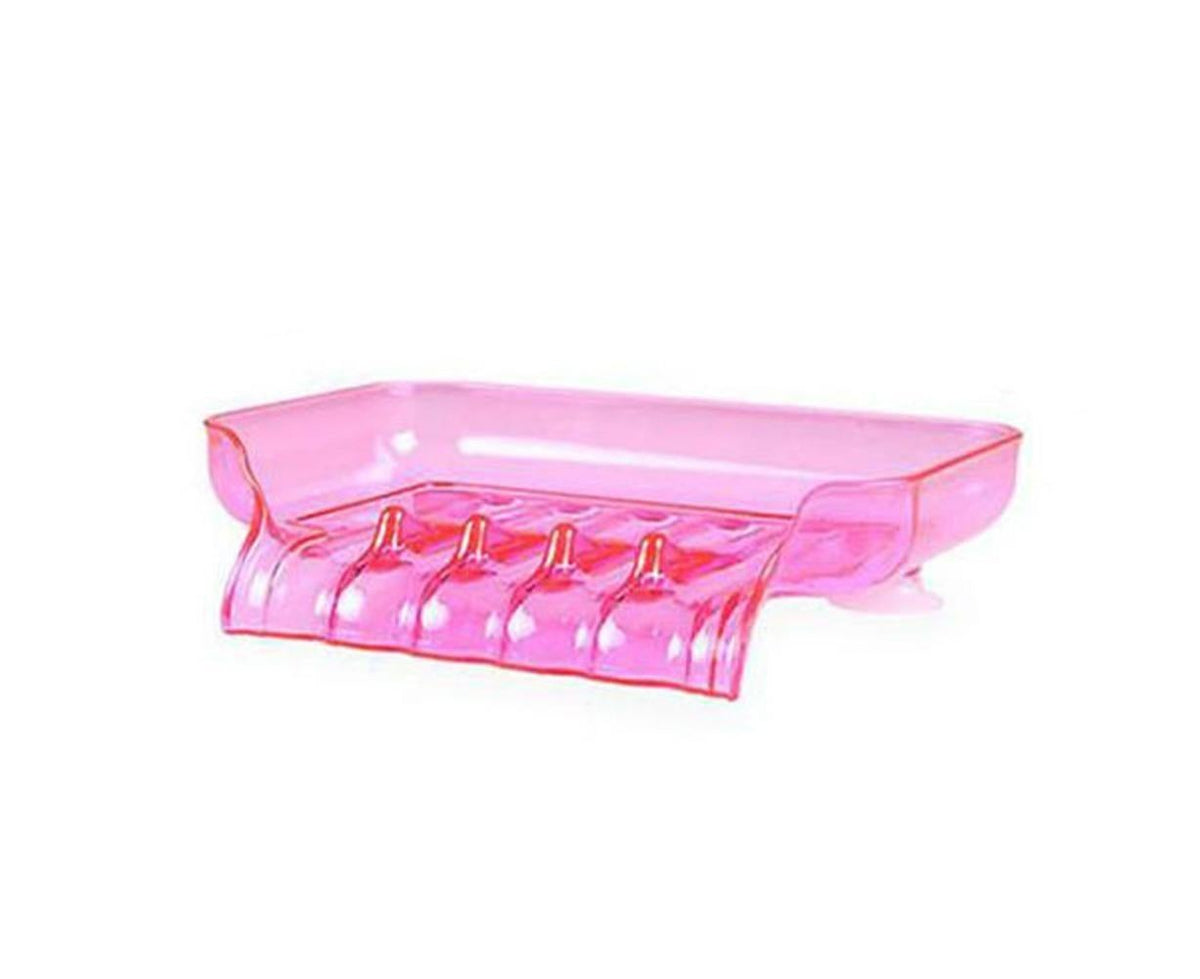 Kitchen Basin Sink Soap Dish Tray Water Draining Holder Suction Cup Bathroom Box-Pink