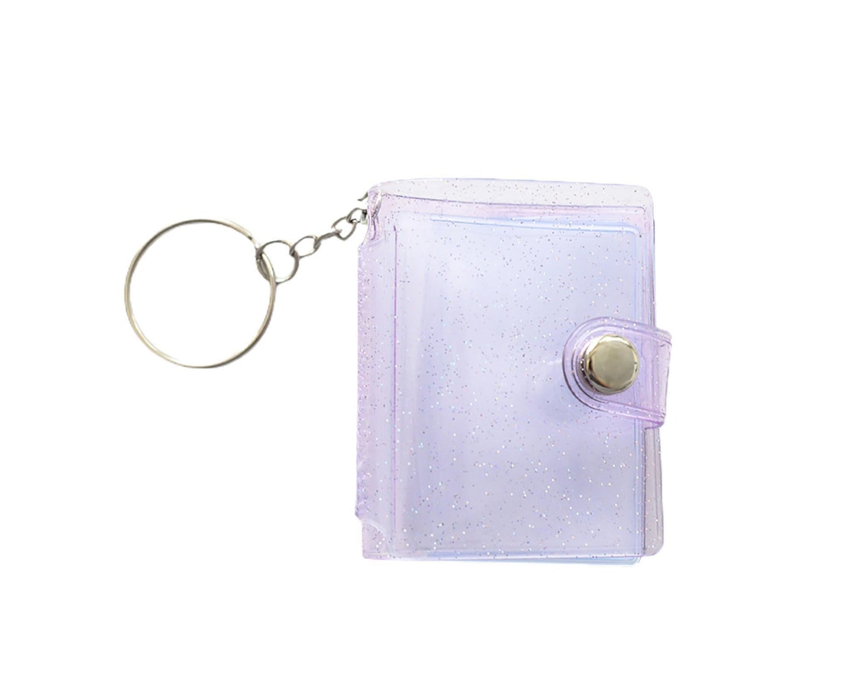 Mini Photo Album Flip Page Sequins Transparent Snap Hanging Ring 16 Pockets Card Photo Holder Memory Gift - Purple