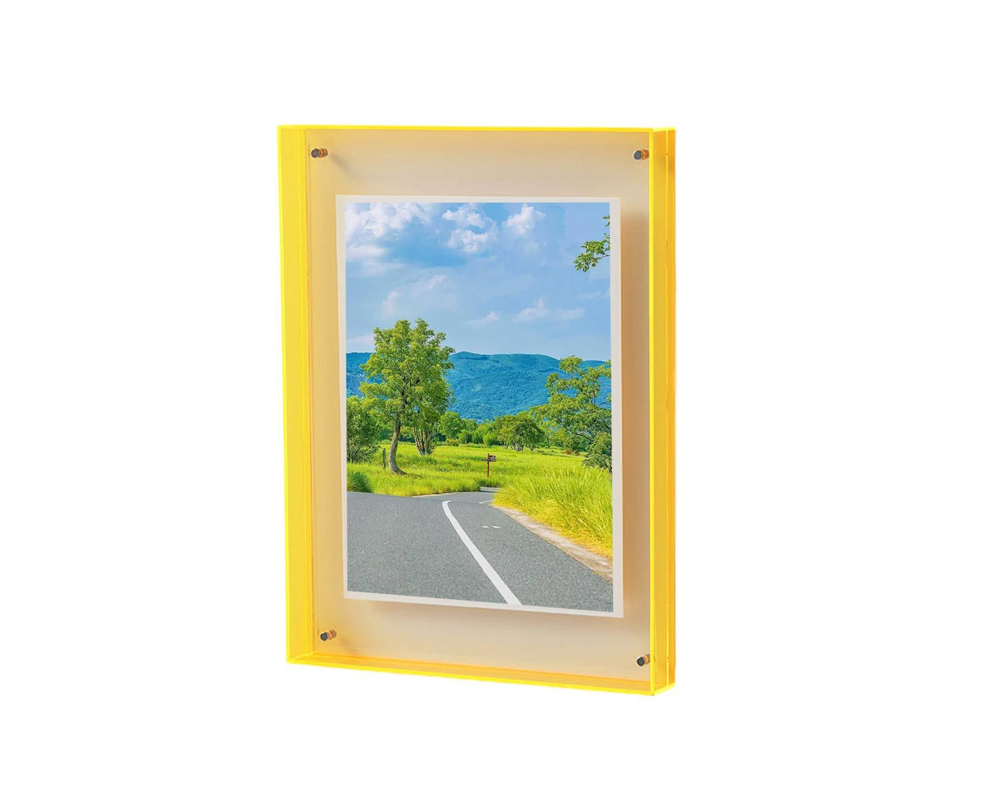 Photo Frame Vibrant Floating Acrylic Picture Frame Desk Wall Art Frame for Gallery Home Office Decorationluorescent Yellow 16cm