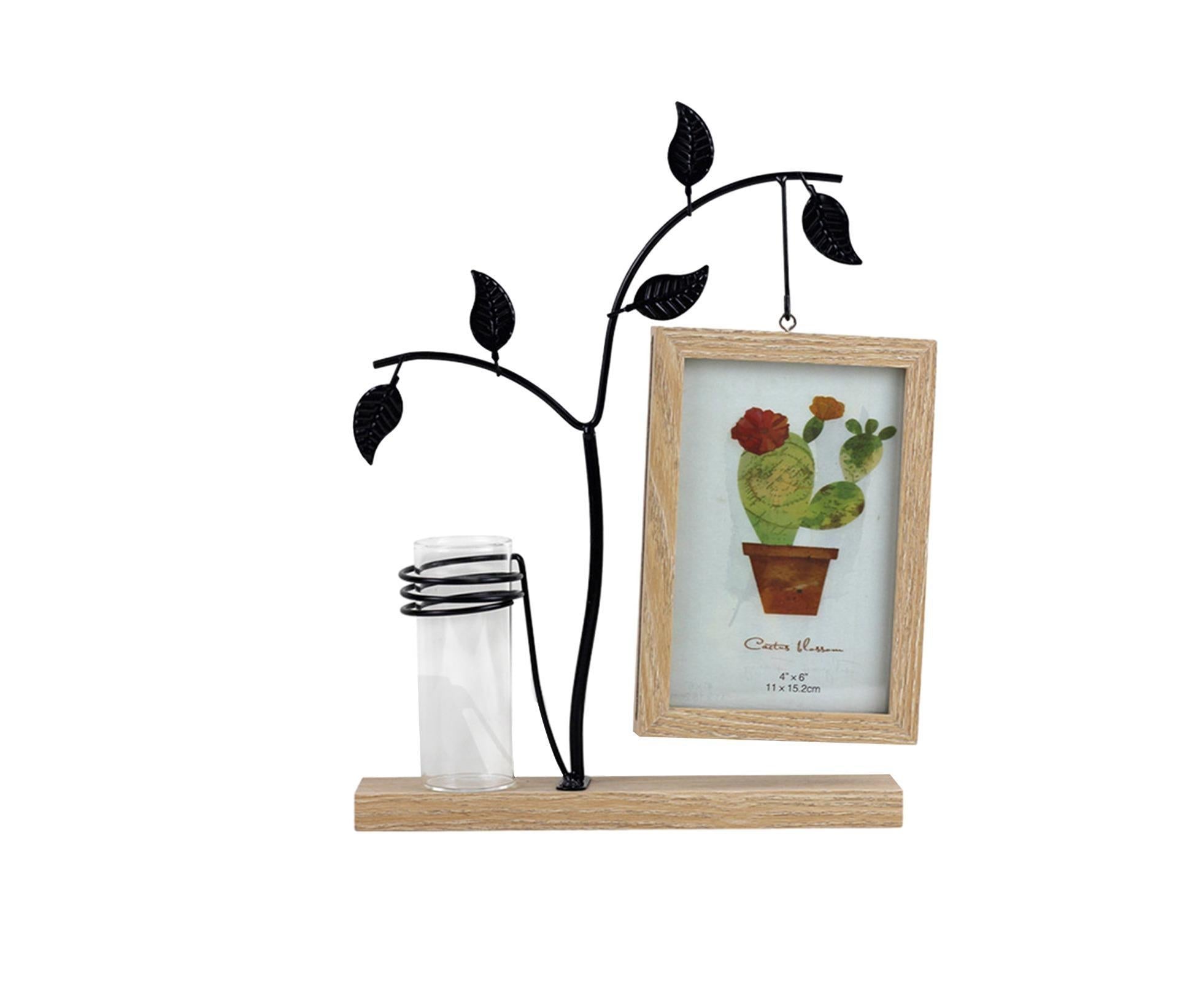 Picture Frame Double Sided Stable Base Smooth Edge High Strength Rustproof Decorative Burr Free Desktop Photo Frame with Hydroponic Vase Home Supplies