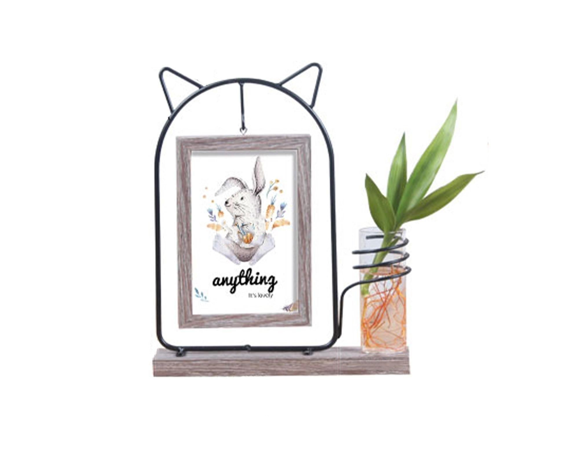 Picture Frame Double Sided Stable Base Smooth Edge High Strength Rustproof Decorative Burr Free Desktop Photo Frame with Hydroponic Vase Home Supplies