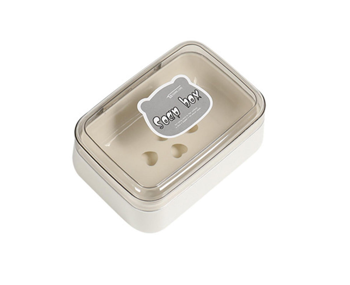 Soap Box Lidded Dust-proof Plastic Washing Room Draining Soap Case Washroom Supplies -White