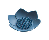 Soap Box Non-slip Lightweight Lotus Shape Box Silicone Draining Soap Dish for Home-Blue