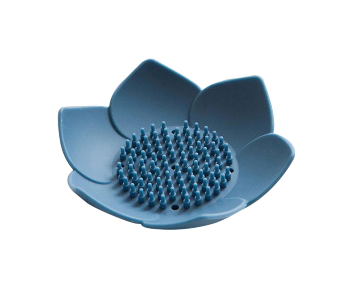 Soap Box Non-slip Lightweight Lotus Shape Box Silicone Draining Soap Dish for Home-Blue