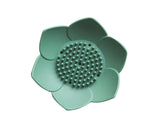 Soap Box Non-slip Lightweight Lotus Shape Box Silicone Draining Soap Dish for Home-Green