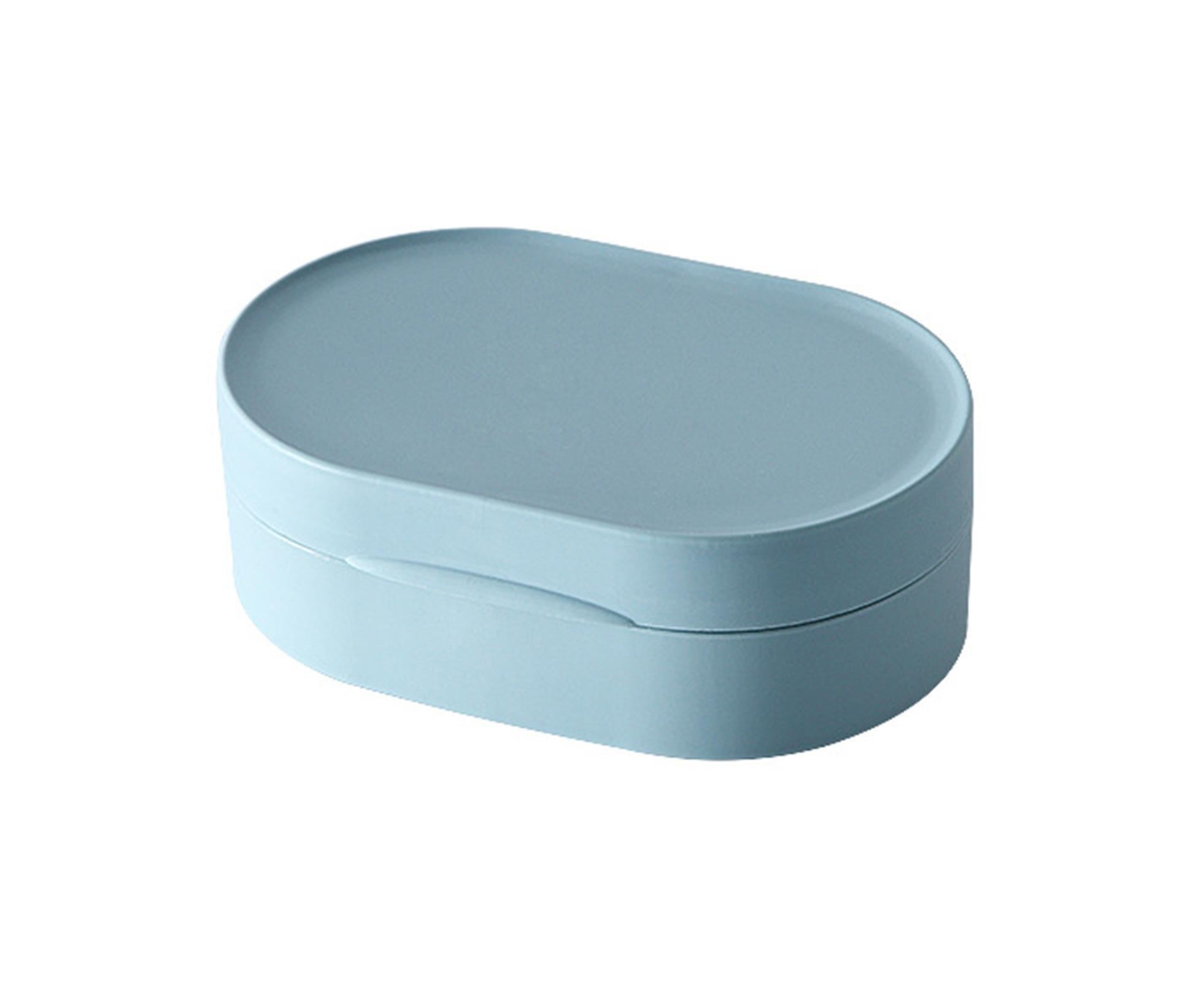 Soap Box Small Exquisite Simple Sealed Soap Case Solid Color Storage Box Bathroom Gadget for Home-Blue L