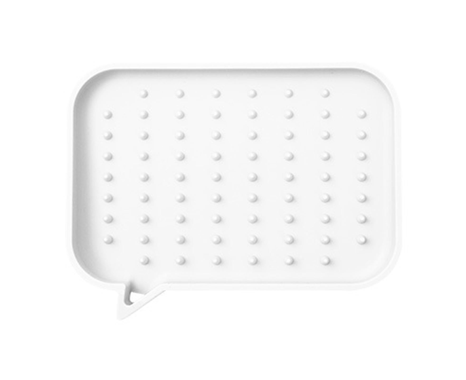Soap Dish Rectangle Minimalist Silicone Tear-resistant Sponge Holder for Kitchen-White