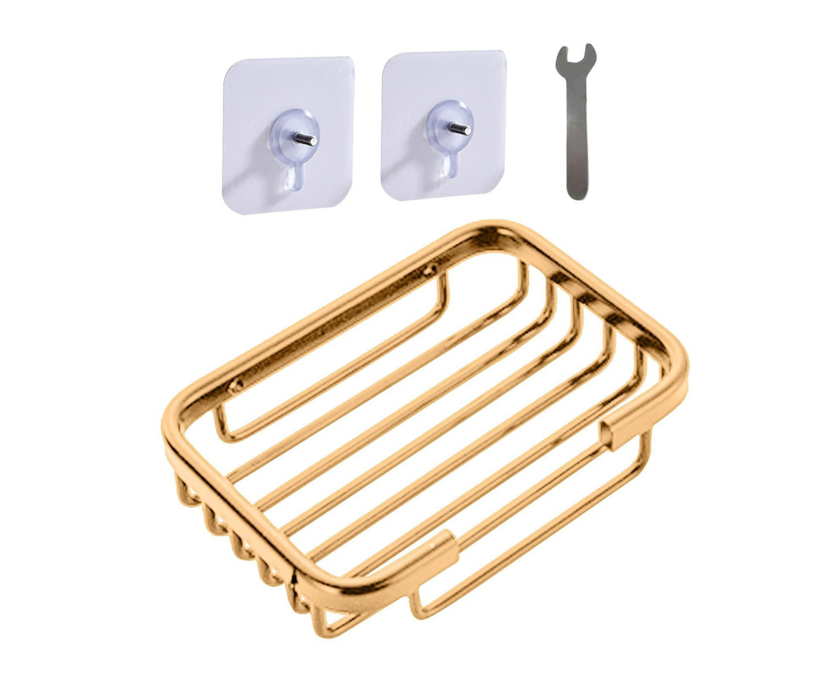 Soap Dish Self-draining Easy Installation Space Aluminum Simple Reused Soap Box for Shower - Golden