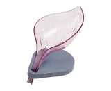 Soap Holder Drainage Design Leaf Shape Solid Color Punch-free Great Stickiness Storage Soaps Sturdy Structure with Sucker Soap Plate Bathroom Stuff - Purple
