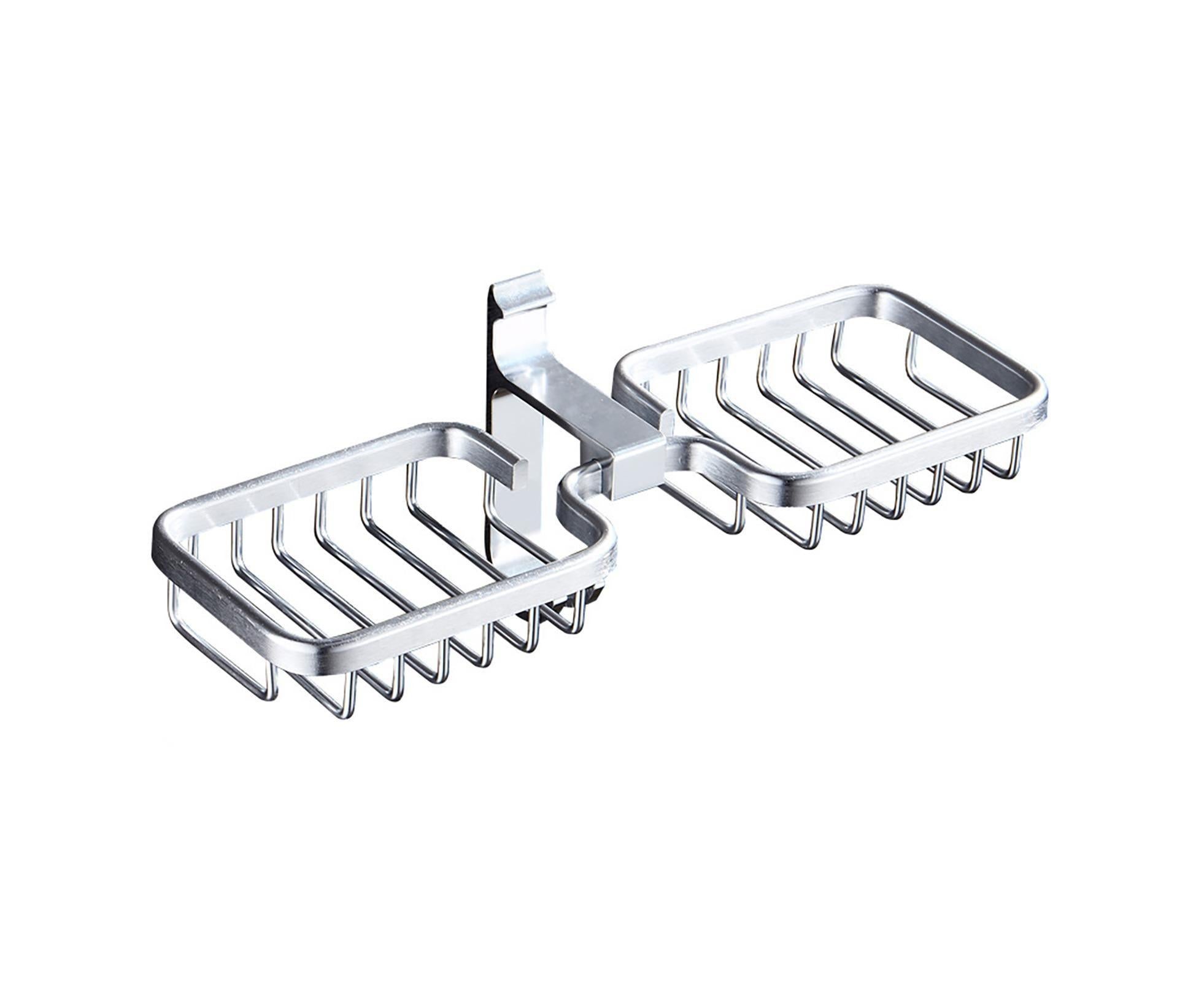 Soap Holder Easy-Installation Hollow Design Square-Shaped Punch-free Soap Drain Box for Home-Silver