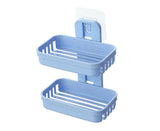 Soap Rack Multifunctional Punch-free Hollow Design Wall-mounted Double-deck Drainage Soap Storage Holder for Bathroom-Blue
