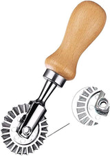 Ravioli Cutter Stamps with Roller Wheel Round Mold with Wooden Handle and Fluted Edge Pasta Press