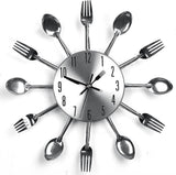 Stainless Steel Kitchen Utensils Clock For Kitchen  Indoor And Outdoor Kitchen Cutlery Silver Wall Clock With Tinted Forks Spoons Spatula