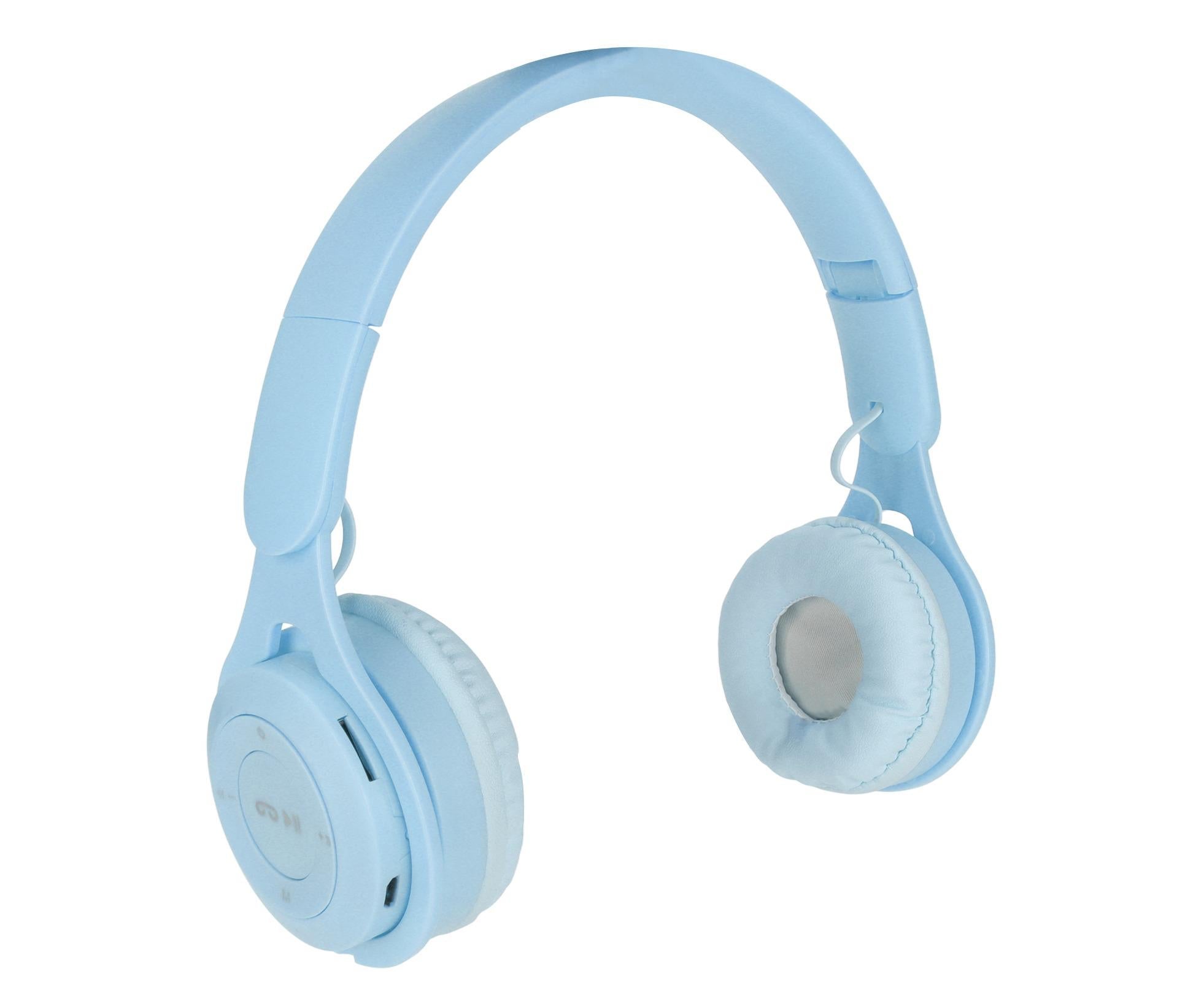 Y08 babies Headphone Macaron Stylish Stereo Sound Foldable Plug in Card Bluetooth Over Ear Headphones Blue