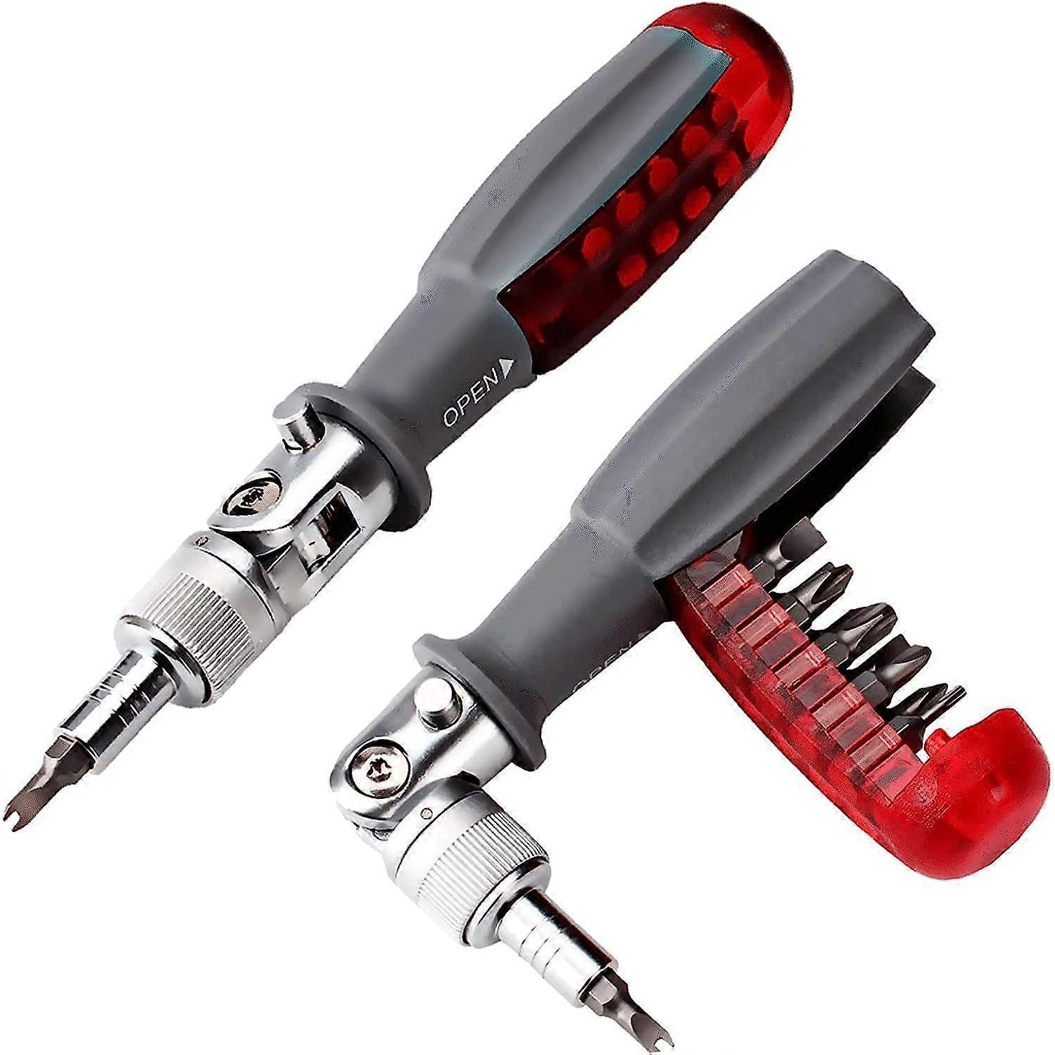 Ratchet Screwdriver with gripic Multi Bit, 10 in 1, Small Pocket Mini Screwdriver, Suitable for Home and Interior Car Accessory, Red, 1 Piece